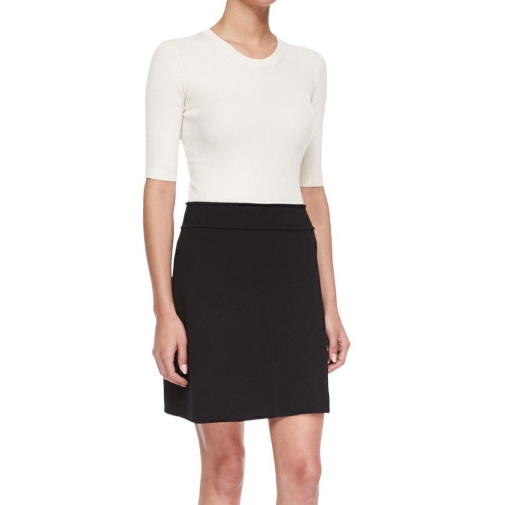 Theory Lexianna Half-Sleeve Colorblock Dress Black / Ivory Ice Size Large